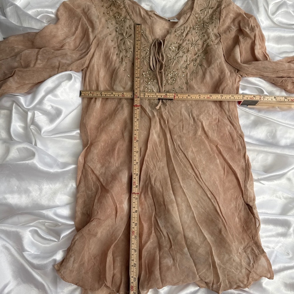 Newport News Boho Tie Dye Embroidered Sequin Bell Sleeve Peasant Blouse Peach 8 - Picture 2 of 6